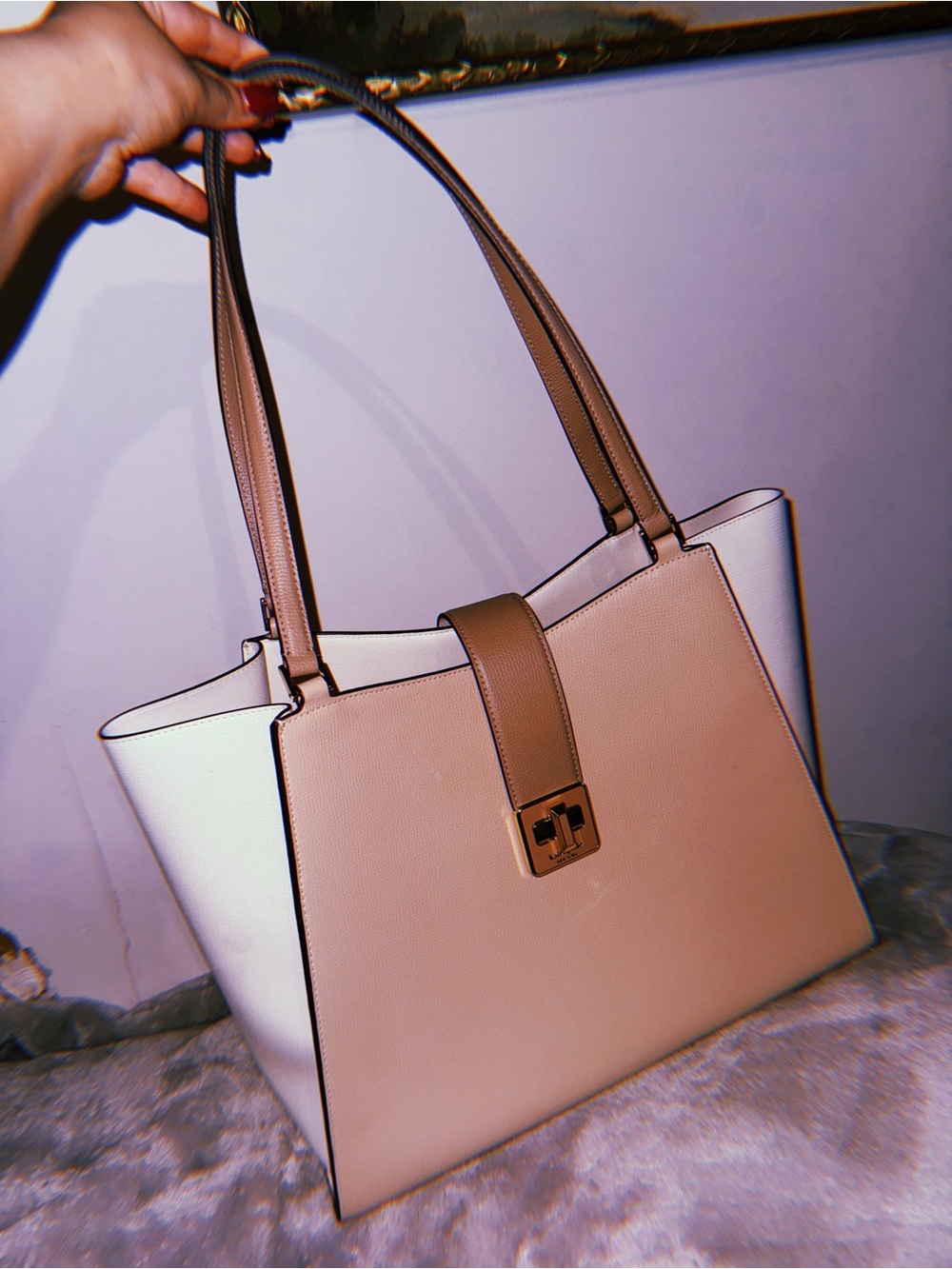 Kate Spade Two-Tone Tote in Beige and White